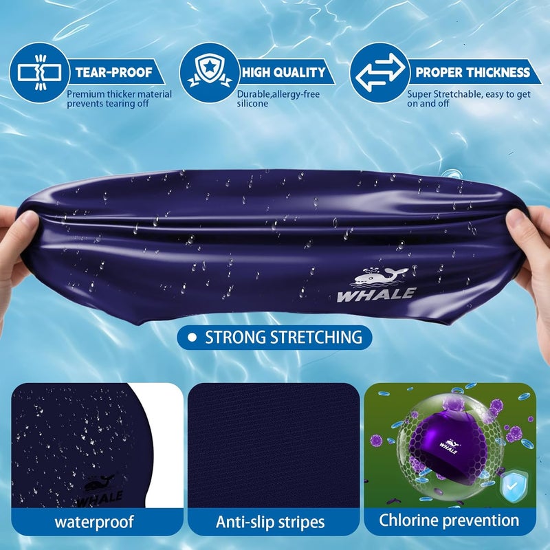 Whale Extra Large Swim Cap for Women Men Non-Slip, High Elasticity Keeps Hair Dry Unisex Large Size Suitable for Long Hair, Curly Hair and African Dreadlocks - Image 5